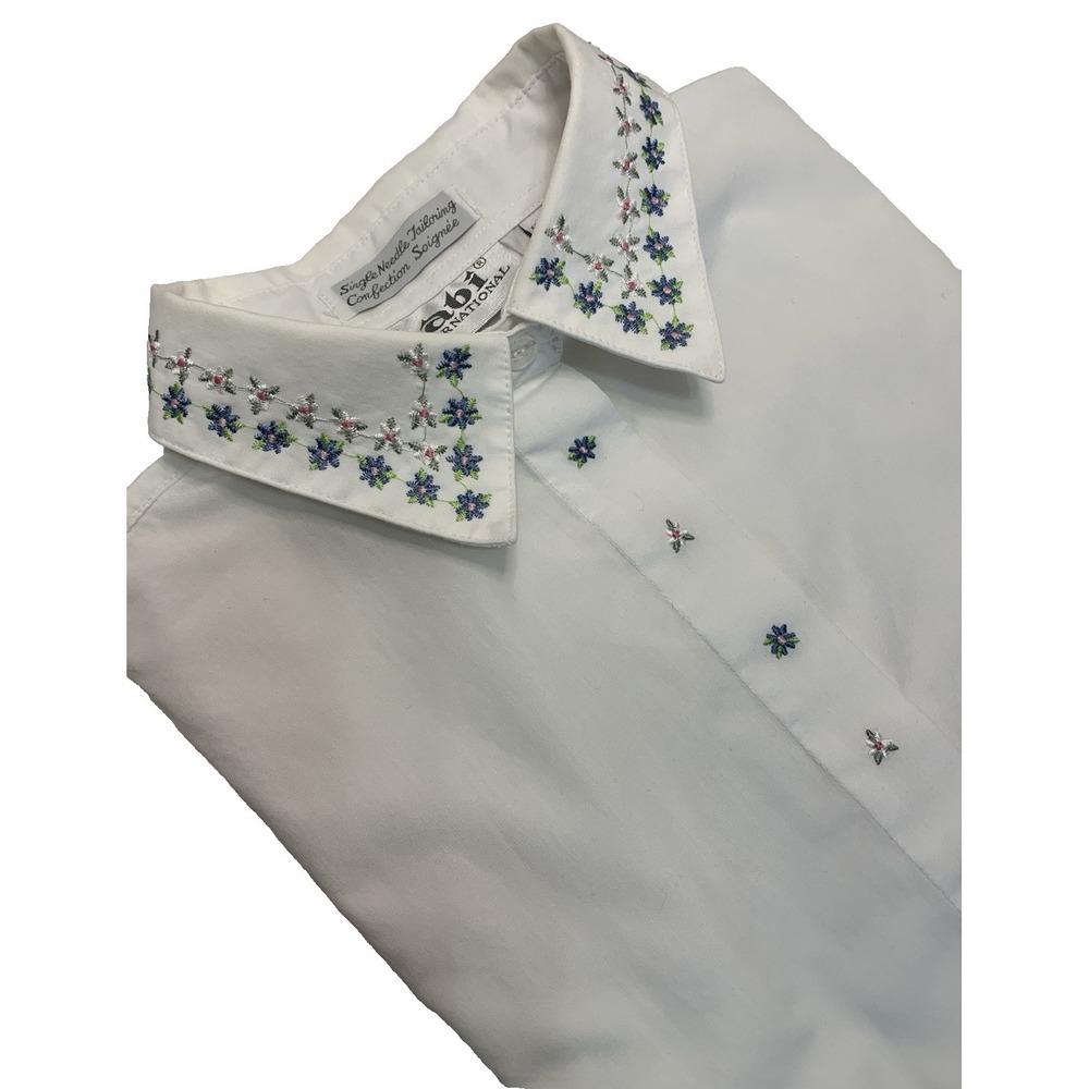 VTG Tabi International Short Sleeve Button Up Shirt Women's M Floral Embroidery